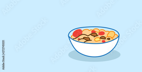 muesli with yogurt and fruits bowl healthy food concept horizontal sketch hand drawn