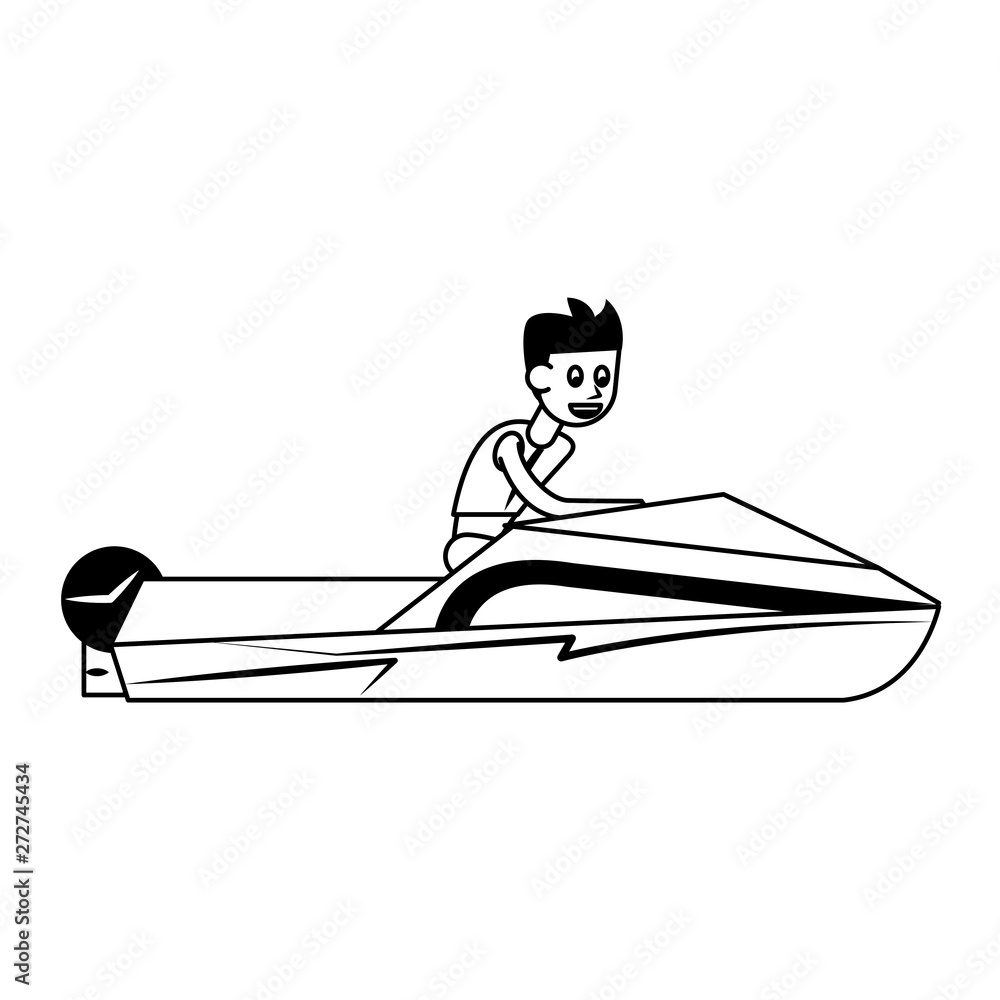 Water extreme sport cartoon isolated in black and white