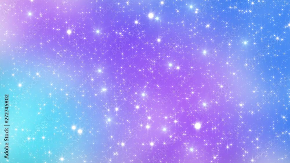 Holographic Abstract Kawaii universe princess colors Fantasy Pastel Fairy rainbow stars and blurs background.