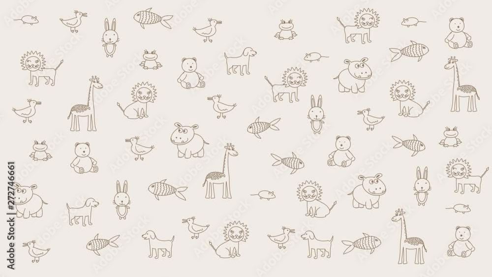 Animated doodle animals , kid light background. Substrate for titles, and other content. Design element Animated doodle animals , kid light background. Substrate for titles, and other content. Design element