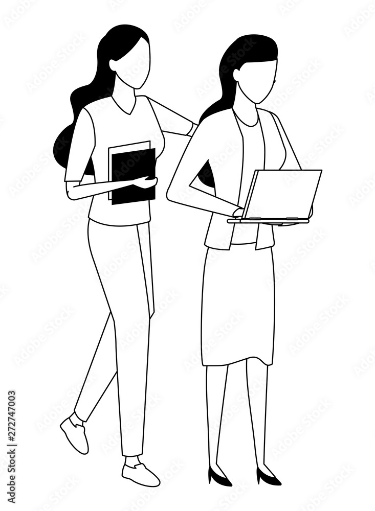 Business partners with documents in black and white