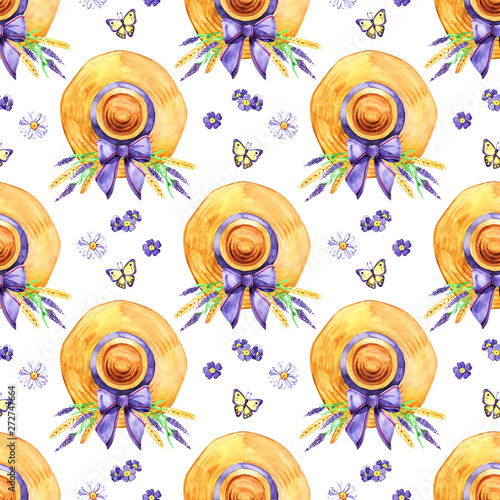 Watercolor hand painted provence village seamless pattern.
