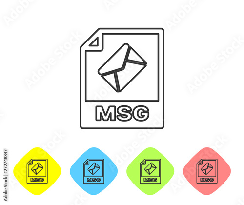 Grey MSG file document icon. Download msg button line icon isolated on white background. MSG file symbol. Set icon in color rhombus buttons. Vector Illustration