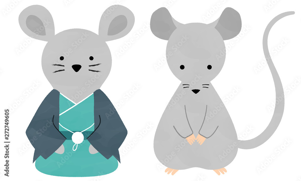 Naklejka premium Two sets of illustrations of cute mice