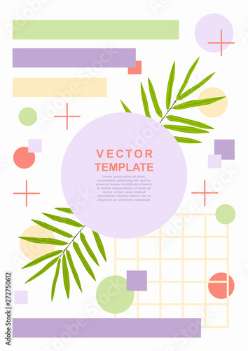 Summer art template with a palm leaves and grometric objects photo