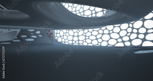 Abstract white and black parametric interior with window. 3D illustration and rendering.