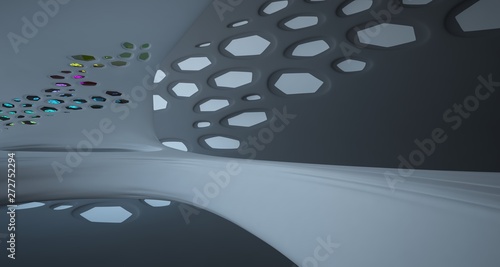 Abstract white and black parametric interior with window. 3D illustration and rendering.