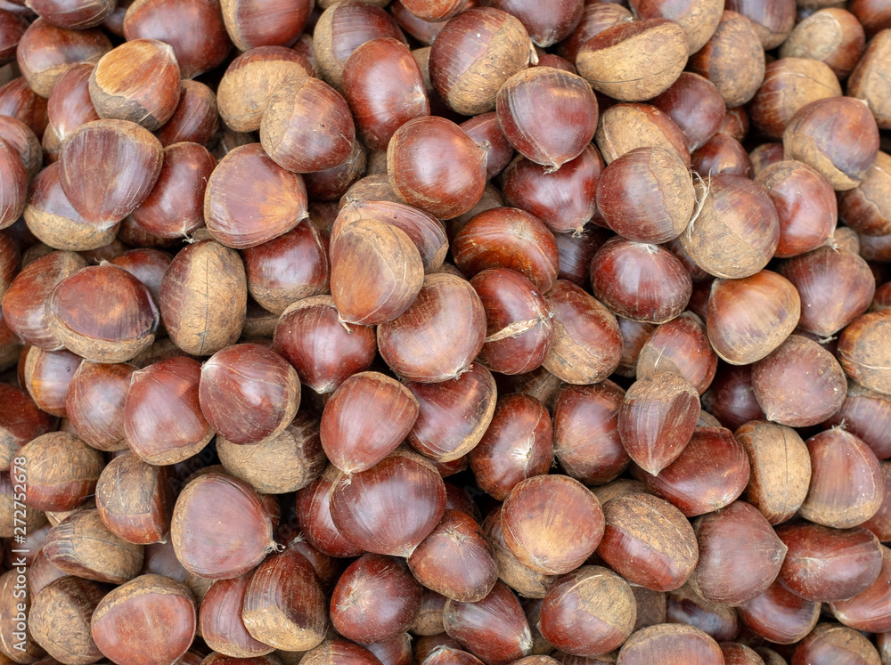 A bunch of fresh chestnut from the top A bunch of fresh chestnut from the top
