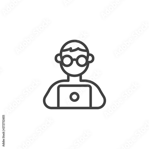 Programmer line icon. Software developer linear style sign for mobile concept and web design. it engineer with laptop outline vector icon. Symbol, logo illustration. Vector graphics