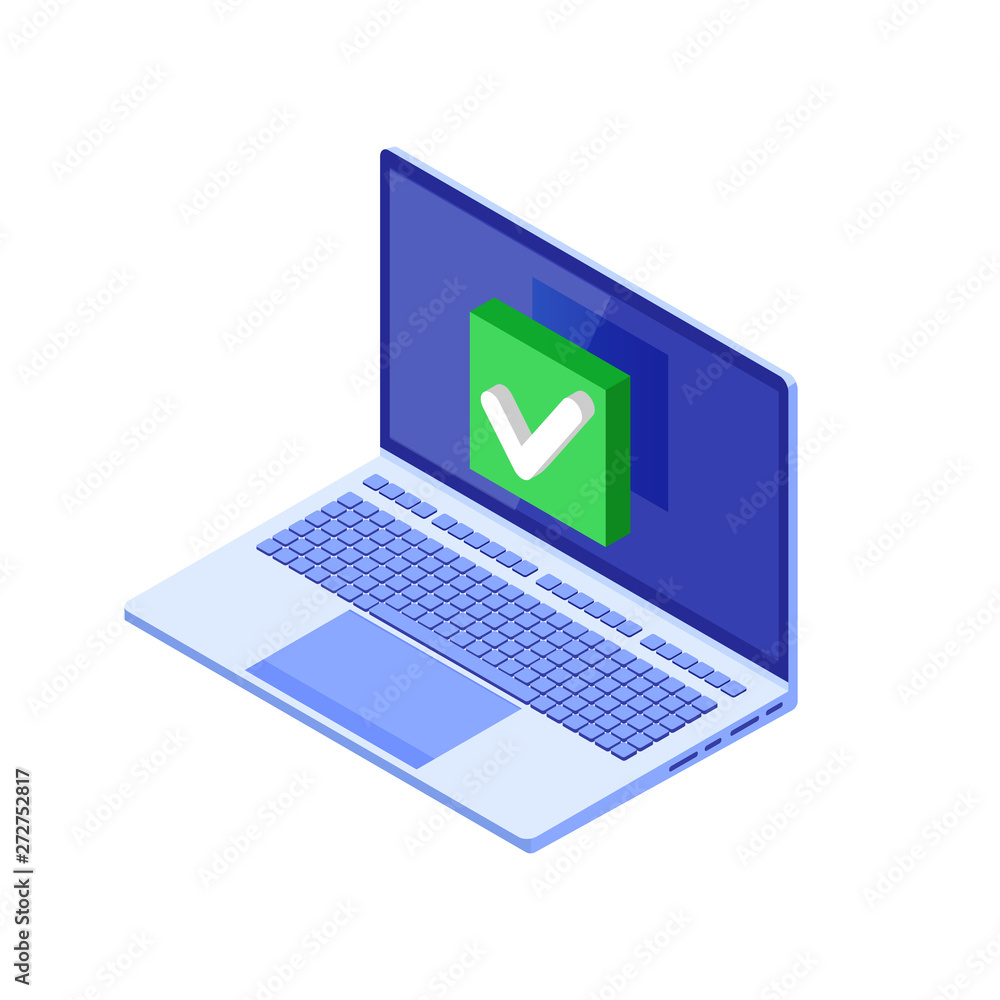 Checkbox isometric. Checkmark or tick notification. Vector illustration. Checkbox isometric. Checkmark or tick notification. Vector illustration.