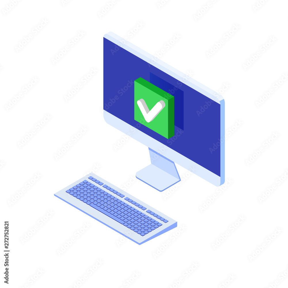 Checkbox isometric. Checkmark or tick notification. Vector illustration. Checkbox isometric. Checkmark or tick notification. Vector illustration.