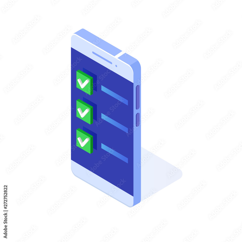 Checkbox isometric. Checkmark or tick notification. Vector illustration. Checkbox isometric. Checkmark or tick notification. Vector illustration.