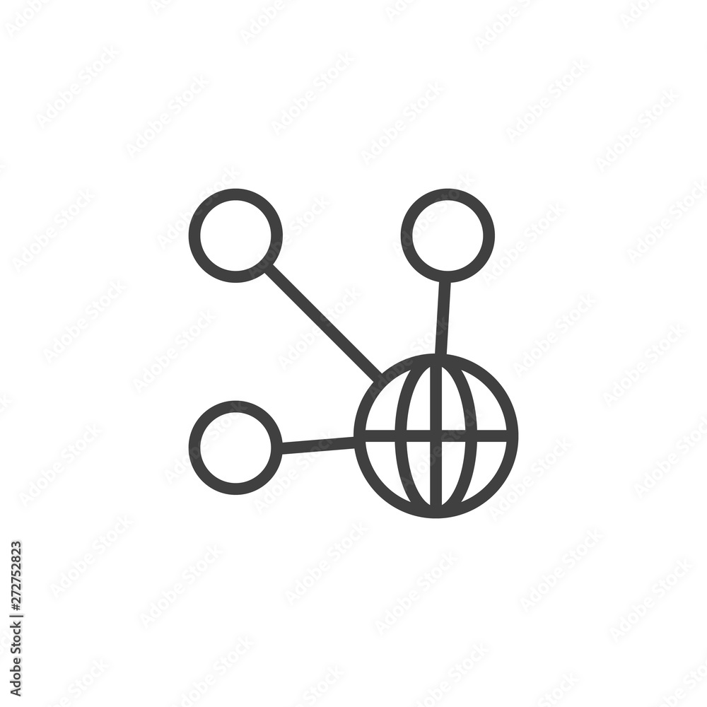 Global connection line icon. linear style sign for mobile concept and web design. Share social media network outline vector icon. Symbol, logo illustration. Vector graphics Global connection line icon. linear style sign for mobile concept and web design. Share social media network outline vector icon. Symbol, logo illustration. Vector graphics