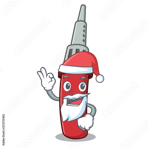 Santa soldring iron above wooden cartoon table