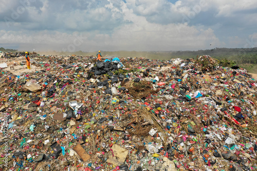 Plastic pollution crisis. Huge landfill garbage dump in Malaysia