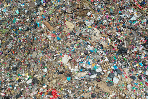 Plastic pollution crisis. Huge landfill garbage dump in Malaysia