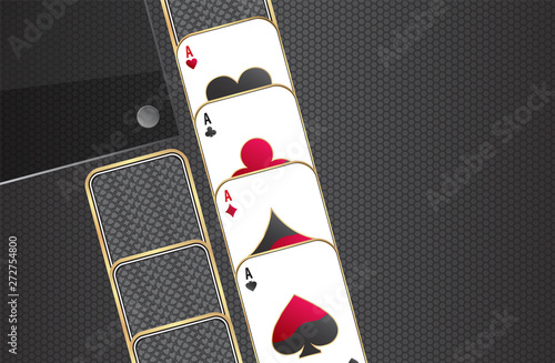 Playing cards on a metallic background.Set of casino elements.Banner with four aces