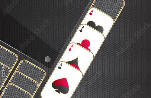 Playing cards on a metallic background.Set of casino elements.Banner with four aces