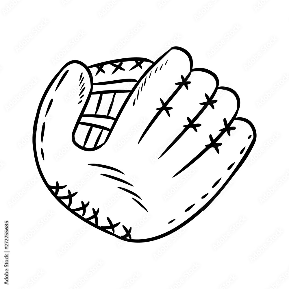 Hand drawn doodle sketch of baseball glove. Cartoon style drawing, for  posters, decoration and print. Vector illustration Stock Vector | Adobe  Stock