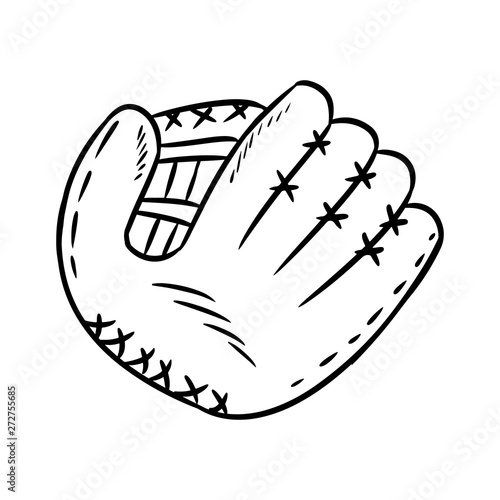 Hand drawn doodle sketch of baseball glove. Cartoon style drawing, for posters, decoration and print. Vector illustration