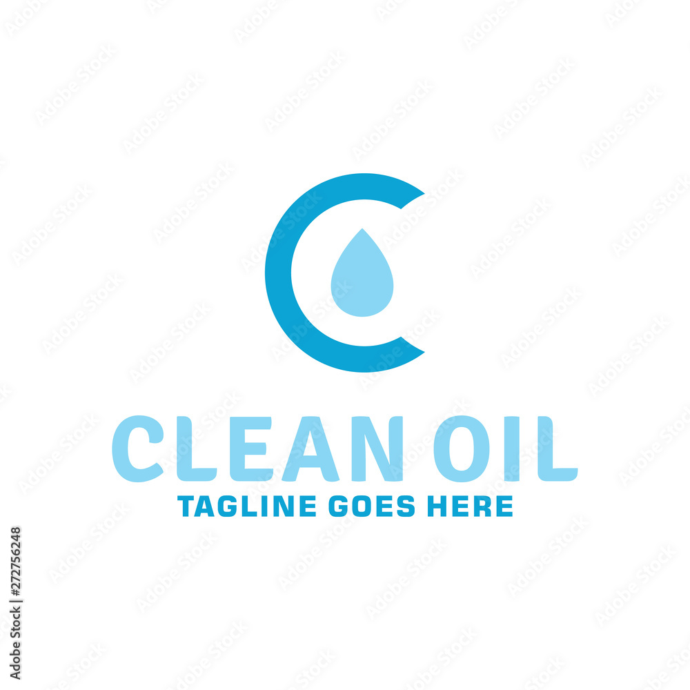 Letter C Logo For Clean Oil With Flat Style. Natural Blue Water Symbol. Energy Emblem For Business and Company