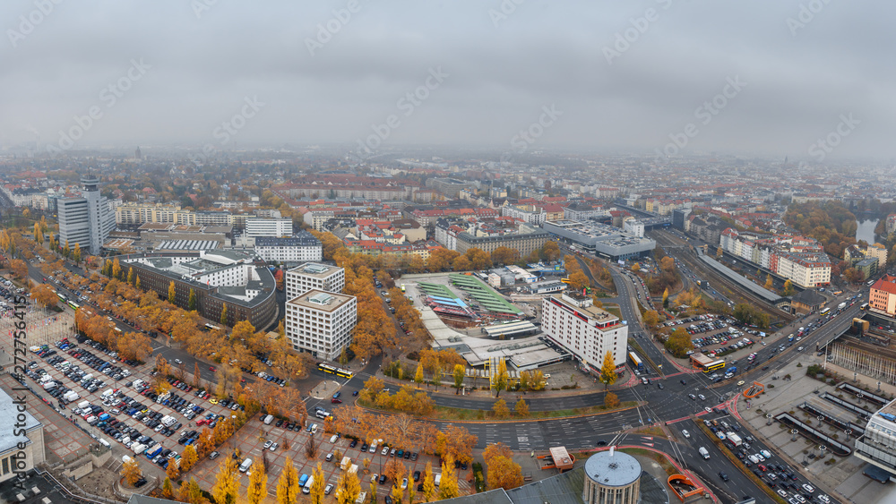 Areal view from Funkturm Berlin fog in the autumn. Germany