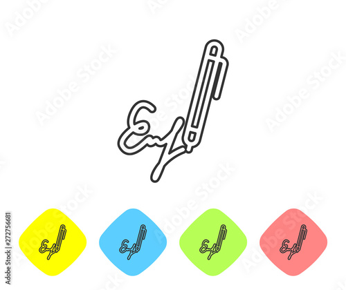 Grey Signature line icon isolated on white background. Pen and undersign, underwrite, ratify symbol. Set icon in color rhombus buttons. Vector Illustration