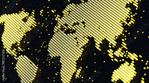 World map of glowing pixels...