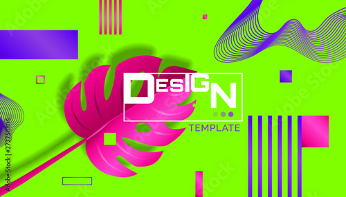 abstract banner design with tropical leaf geometric shapes dynamic waves on trendy green background 