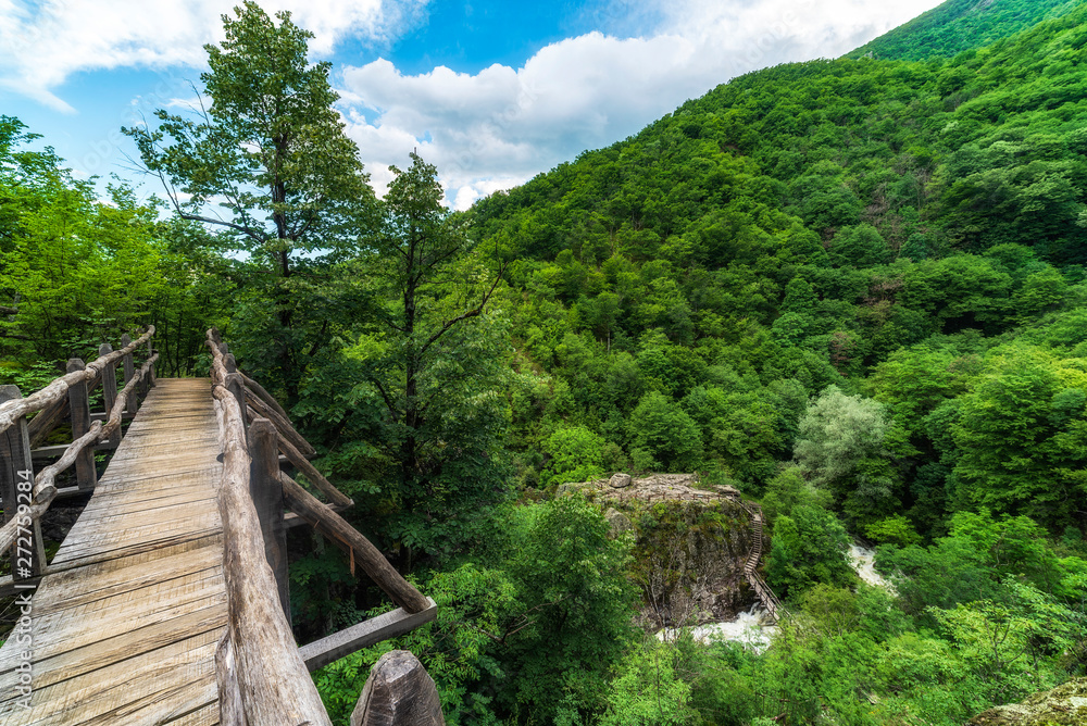 White river eco path in Old mountain, Bulgaria near Kalofer city White river eco path in Old mountain, Bulgaria near Kalofer city