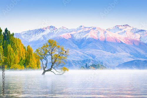 Scenic peaceful of lake wanaka in the morning, One of the places of tourist attraction in New Zealand.