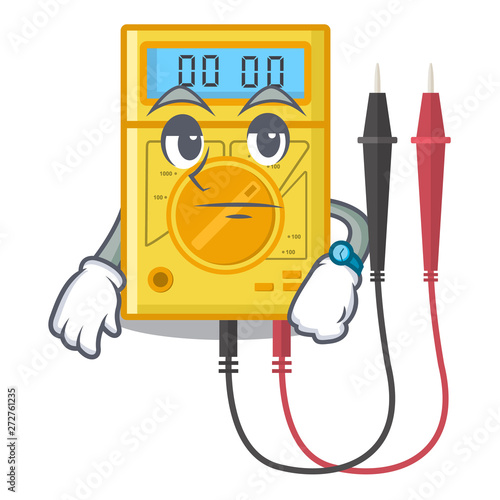 Waiting digital multimeter sticks to the cartoon wall