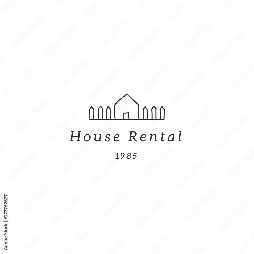 Property rental theme. Hand drawn vector logo template with a country house.