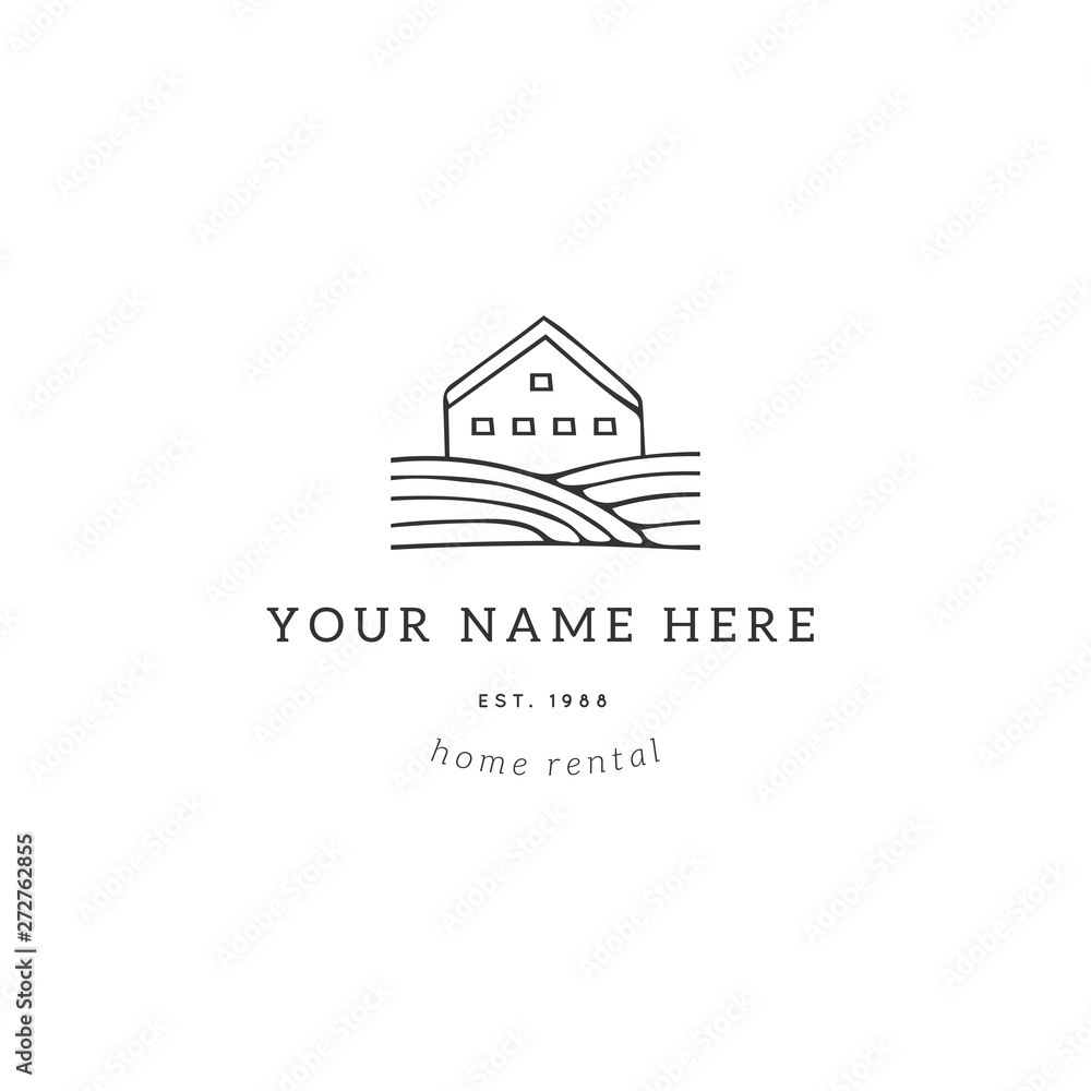 Fototapeta premium Hand drawn vector logo template with a country house. Property rental theme.