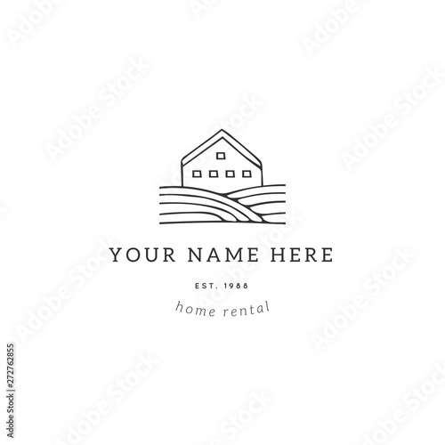 Hand drawn vector logo template with a country house. Property rental theme.