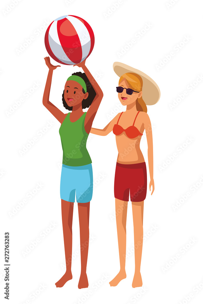 Friends enjoying summer cartoon colorful Friends enjoying summer cartoon colorful