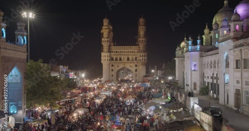 The Charminar monument @ Hyderabad India, constructed in 1591, at Ramadan nights photo