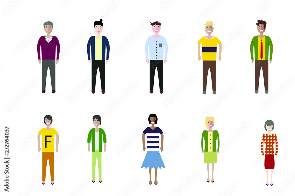 Set of full body diverse business people. Flat icons design white isolated. Vector graphic illustration. Man and woman, Different nationalities characters Set of full body diverse business people. Flat icons design white isolated. Vector graphic illustration. Man and woman, Different nationalities characters