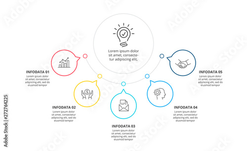 Thin line flat circle infographic with 5 options.