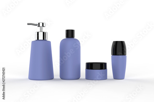 cosmetic bottle set for liquid cream gel lotion beauty product package blank templates. 3d illustration
