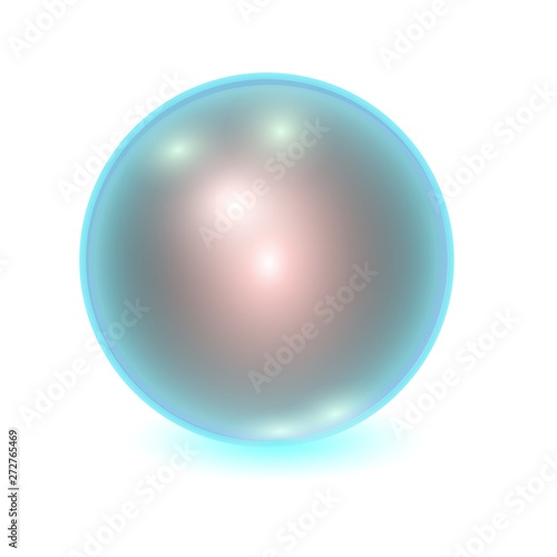 Vector realistic blue metall ball, shine sphere with patches of light on white background. 3D illustration.