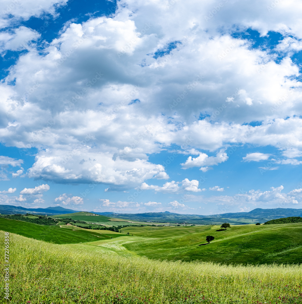 Tuscany landscape at sunrise. Typical for the region tuscan farm