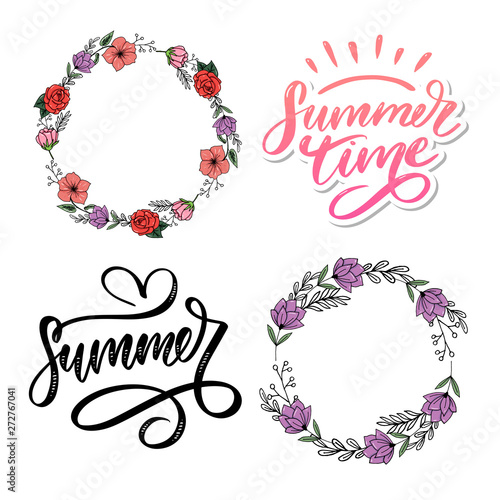 Summer time vector text lettering calligraphy letters black slogan Sales Holiday Flyer Banner Poster