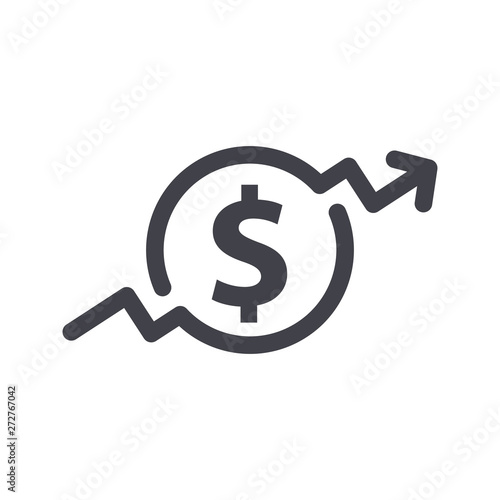Money symbol with stretching arrow up.