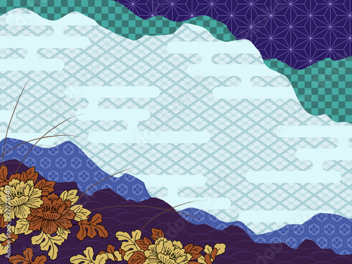 和柄花と霞の和風背景素材 青stock Illustration Adobe Stock 和柄花と霞の和風背景素材 青stock Illustration Adobe Stock