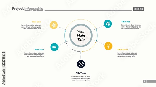 Five options process chart slide template. Business data. Plan, point, design. Creative concept for infographic, presentation, report. Can be used for topics like banking, teamwork, training.