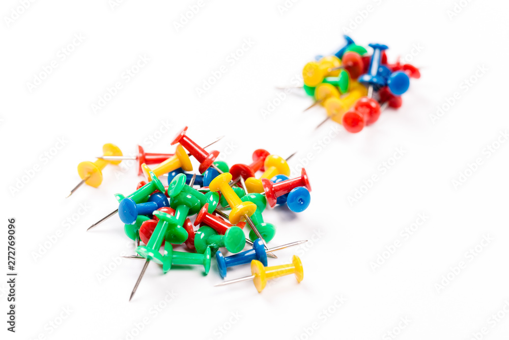 set of colorful push pins isolated on white background. set of colorful push pins isolated on white background.