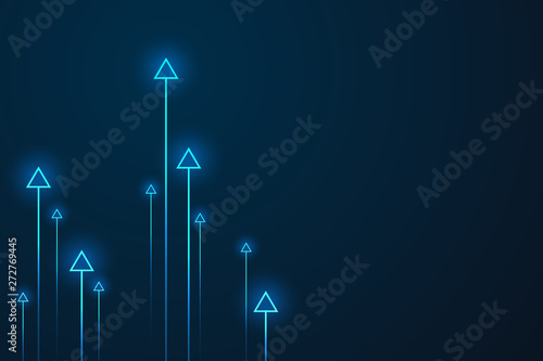 Up arrows on blue background illustration vector for business and finance, copy space composition, minimalist style, growth concept.