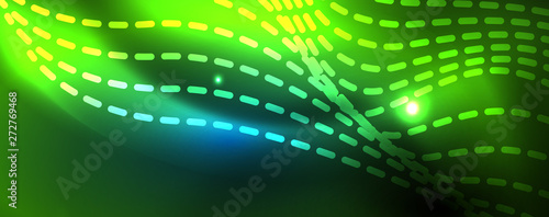 Smooth wave lines on blue neon color light background. Glowing abstract wave on dark  shiny motion  magic space light