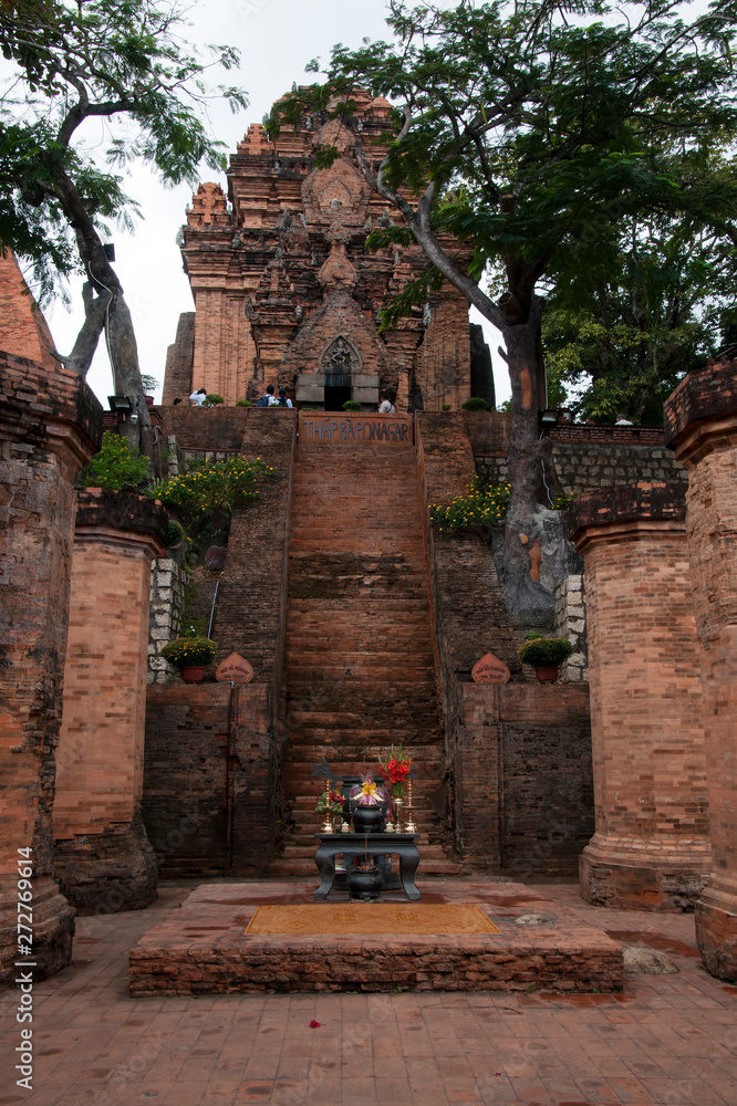 Nha Trang Vietnam,  staircase at entrance of Po Nagar a Cham temple complex.  TRANSLATION Vietnamese to English Po Nagar Tower, Nha Trang